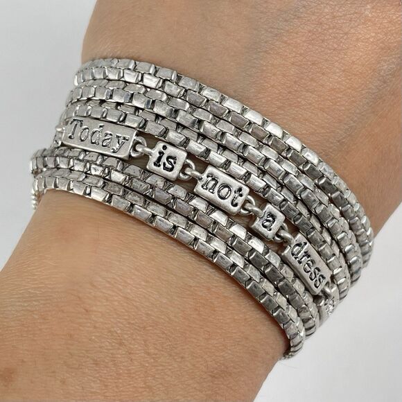 Kenneth Cole Multi Strand Silver Tone Bracelet “Today Is Not A Dress Rehearsal” - Picture 1 of 7